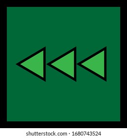 Light green reverse triple arrow button dark green background for music, movie and computer concepts.	