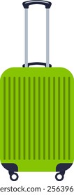 Light green rolling suitcase featuring an extended handle, poised for business trips or vacations, isolated against a clean white background, ready for travel adventures