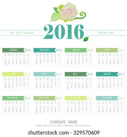 Light green rose calendar on new year 2016