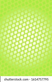 Light green Saint Patrick's Day frame with four-leaf clover shamrock leaves pattern. Irish festival celebration greeting card design background. Vertical backdrop.