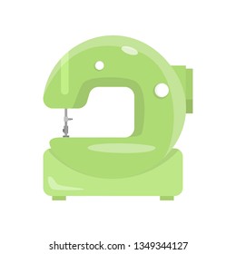 Light green sewing machine for home and industrial use isolated on white background