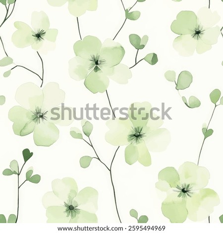 Light green small flowers on a white background, watercolor flower seamless pattern. Watercolor print in rustic vintage style, textile or wallpapers.