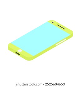 light green smartphone with a light blue blank screen. vector illustration. themes of technology, communication, social media, advertising, applications, software. copy space