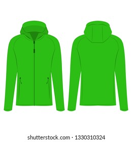Light green sport zipped jacket with hood isolated vector on the white background