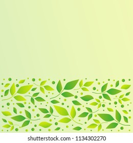Light green square background with decorative stripe of green leaves and dots below for decoration, scrapbooking paper, sheet of book or notebook, wedding invitation, greeting card, text, family tree