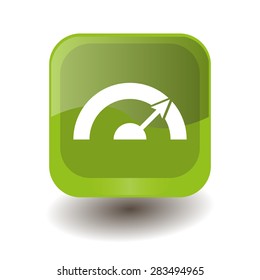 Light green square button with white speedometer sign, vector design for website