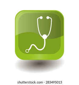 Light green square button with white stethoscope sign, vector design for website
