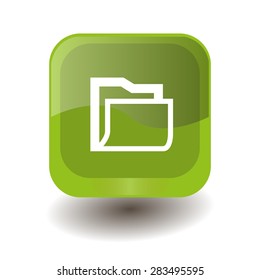 Light green square button with white folder sign, vector design for website