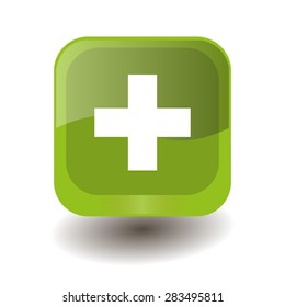 Light green square button with white plus sign, vector design for website