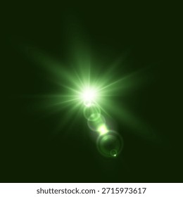 Estrela verde-clara. Luz de explosão solar. Ilustração vetorial. Efeitos de luz. Lentes isoladas abstratas brilhantes.