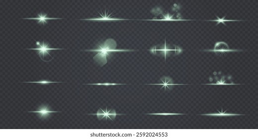 light green star with a sunny sparkle and white light flash. Features glowing lighting effects, lens flares, bokeh, and dust particles, perfect for spotlights, abstract highlights.
