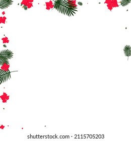 Light Green Strelitzia Background White Vector. Flora Print Design. Pink Tree. Modern Illustration. Green Rainforest Backdrop.