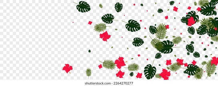 Light Green Tree Background Transparent Vector. Monstera Surf Backdrop. Pink Philodendron. Nature Pattern. Orange Safari Illustration.