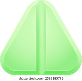 Light green triangular pill with a dividing line in the middle, creating two equal sections, isolated on a white background, symbolizing medication, healthcare, and treatment