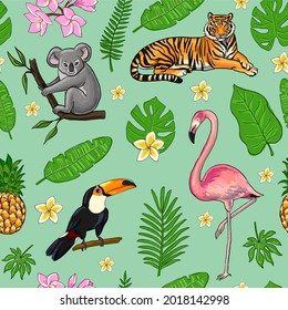 fondo tropical verde claro con animales