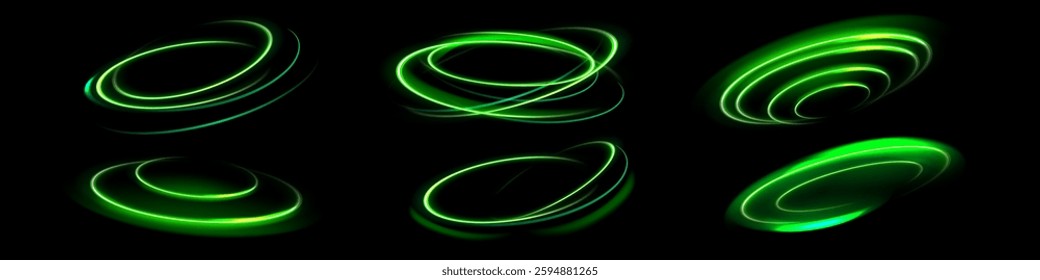 Light green twirl. Curve light effect of green line. Luminous green circle portal. Vector