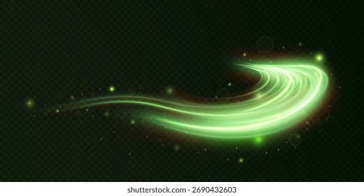 Giro verde claro. Efecto de luz de curva de línea verde. PNG Círculo verde luminoso. Verde claro pedistal, podio, plataforma, mesa. Vector PNG.