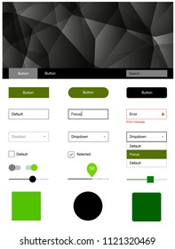 Light Green, ui kit in polygonal style. Ui Ux kit with colorful polygonal background in its header. This template you can use for websites.