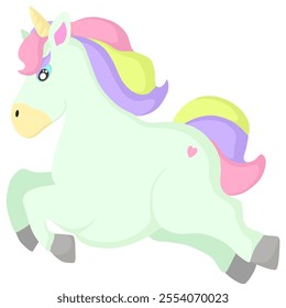 a light green unicorn with a multi-colored mane