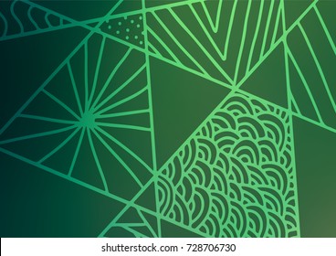 Light Green vector abstract doodle template. Ethnic elegant natural pattern with gradient. Hand painted design for web, leaflet, textile.