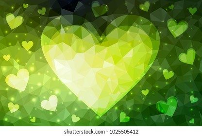 Light Green vector abstract glitter heart shape on white background in love concept for valentine's day with sweet and romantic moment. Polygonal design for your business.