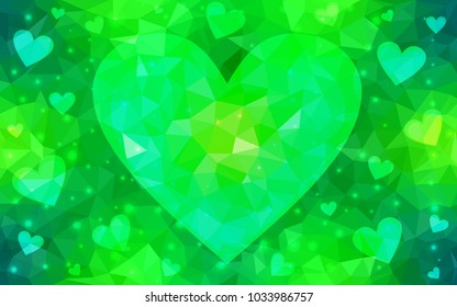 Light Green vector abstract glitter heart shape on white background in love concept for valentine's day with sweet and romantic moment. Polygonal design for your business.