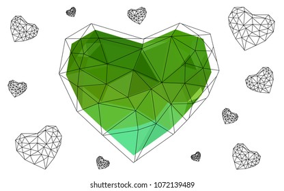 Light Green vector abstract glitter heart shape on white background in love concept for valentine's day with sweet and romantic moment. Polygonal design for your business.