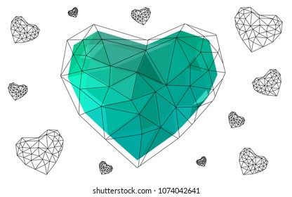 Light Green vector abstract glitter heart shape on white background in love concept for valentine's day with sweet and romantic moment. Polygonal design for your business.
