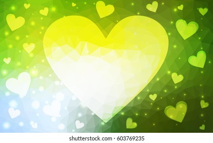 Light Green vector abstract glitter heart shape on white background in love concept for valentine's day with sweet and romantic moment. Polygonal design for your business.