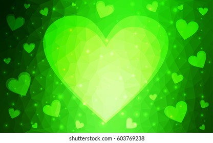 Light Green vector abstract glitter heart shape on white background in love concept for valentine's day with sweet and romantic moment. Polygonal design for your business.