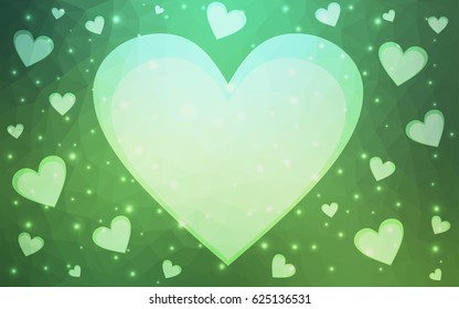 Light Green vector abstract glitter heart shape on white background in love concept for valentine's day with sweet and romantic moment. Polygonal design for your business.
