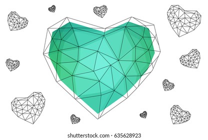 Light Green vector abstract glitter heart shape on white background in love concept for valentine's day with sweet and romantic moment. Polygonal design for your business.