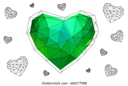 Light Green vector abstract glitter heart shape on white background in love concept for valentine's day with sweet and romantic moment. Polygonal design for your business.