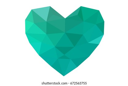 Light Green vector abstract glitter heart shape on white background in love concept for valentine's day with sweet and romantic moment. Polygonal design for your business.