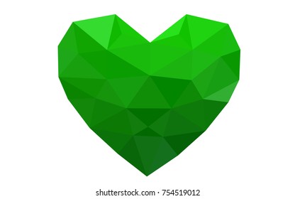 Light Green vector abstract glitter heart shape on white background in love concept for valentine's day with sweet and romantic moment. Polygonal design for your business.