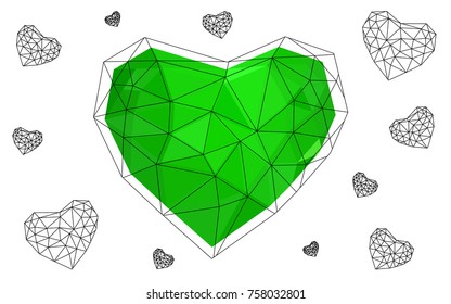 Light Green vector abstract glitter heart shape on white background in love concept for valentine's day with sweet and romantic moment. Polygonal design for your business.