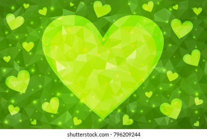 Light Green vector abstract glitter heart shape on white background in love concept for valentine's day with sweet and romantic moment. Polygonal design for your business.