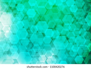 Light Green vector abstract mosaic template. hexagonal geometric sample with gradient.  A new texture for your design.