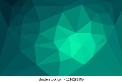 Light Green vector abstract polygonal template with a heart in a centre. Triangular geometric sample with gradient.  Pattern for a brand book's backdrop.