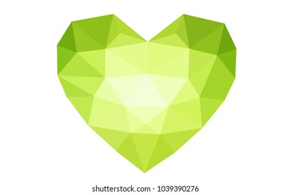 Light Green vector abstract Triangle Geometrical Heart on white polygonal background. Happy Valentine's Day Greeting Card. Stock template for your design.
