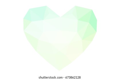 Light Green vector abstract Triangle Geometrical Heart on white polygonal background. Happy Valentine's Day Greeting Card. Stock template for your design.
