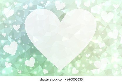 Light Green vector abstract Triangle Geometrical Heart on white polygonal background. Happy Valentine's Day Greeting Card. Stock template for your design.