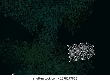 Light Green vector backdrop with artificial intelligence data. Colored AI structure with gradient lines and dots. Pattern for science, futuristic designs.