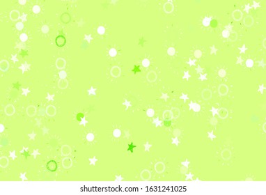 Light Green vector backdrop with bright stars, suns. Shining colored illustration with stars, suns. Pattern for astrology websites.