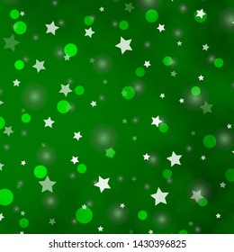 Light Green vector backdrop with circles, stars. Illustration with set of colorful abstract spheres, stars. Template for business cards, websites.
