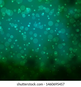 Light Green vector backdrop with circles, stars. Abstract illustration with colorful spots, stars. Pattern for design of fabric, wallpapers.