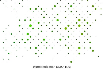 Light Green vector backdrop with dots. Blurred bubbles on abstract background with colorful gradient. Pattern of water, rain drops.