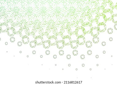 Light green vector backdrop with dots. Blurred bubbles on abstract background with colorful gradient. Pattern of water, rain drops.