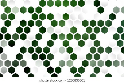 Light Green vector backdrop with hexagons. Illustration of colored hexagons on white surface. Pattern for ads, leaflets.