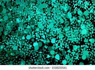 Light Green vector backdrop with memphis shapes. Colorful chaotic forms with gradient in modern style. Elegant design for wallpapers.